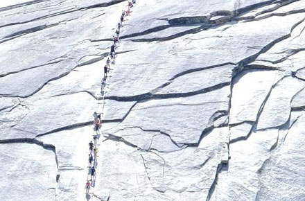 Hikers ascending Half Dome